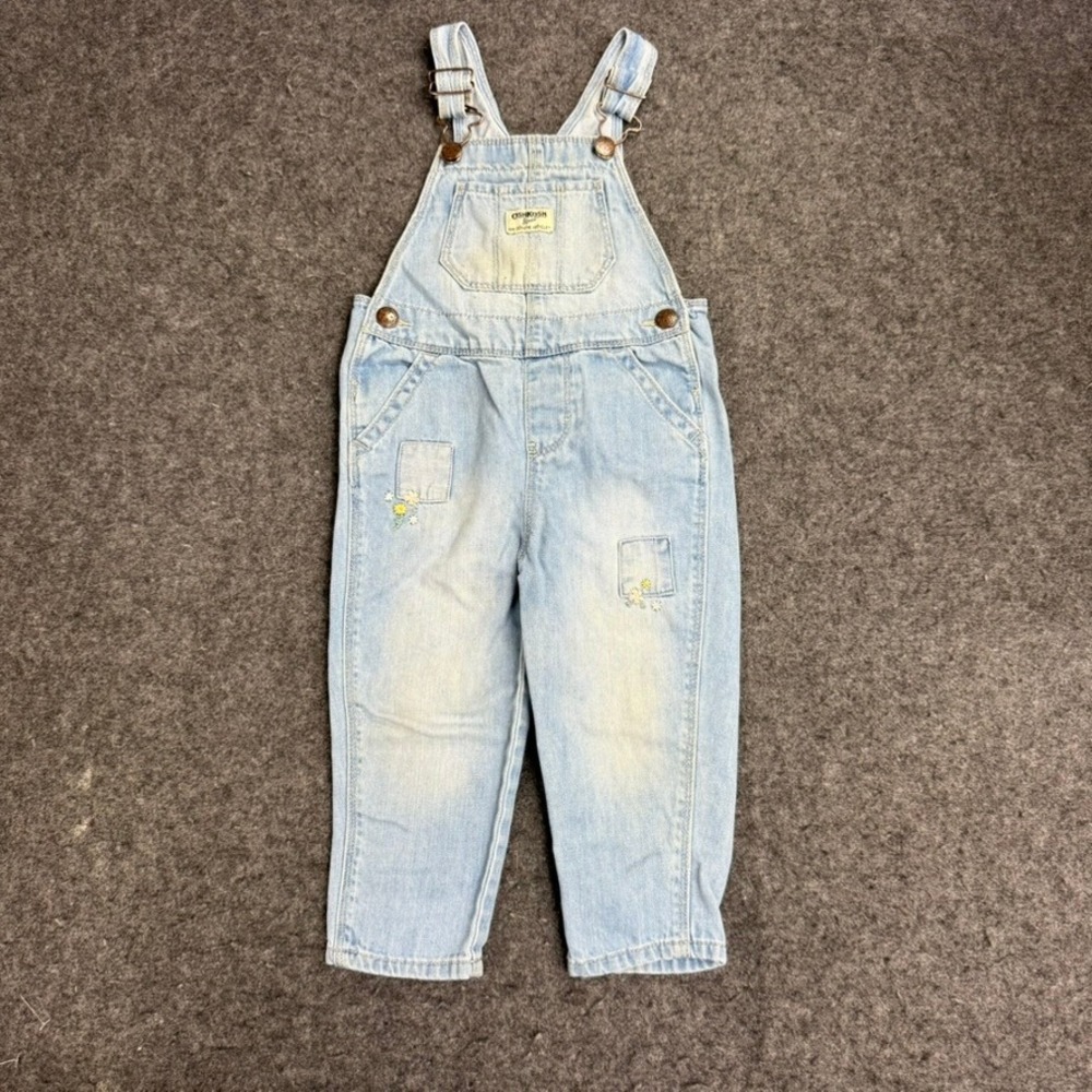 OshKosh B'gosh Light Wash Denim Overalls with Floral Embroidery Size 2T - Picture 1 of 6